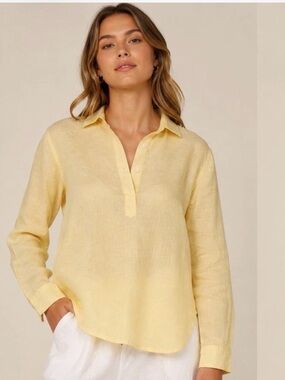 J. McLaughlin White & Yellow Striped Lula Linen Blouse Size Small NWT